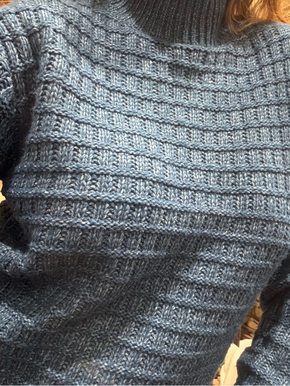 Freshman Slate Blue Textured Ribbed Turtleneck Sweater